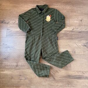 6Y Tinycottons Olive Green Striped Kids One Piece